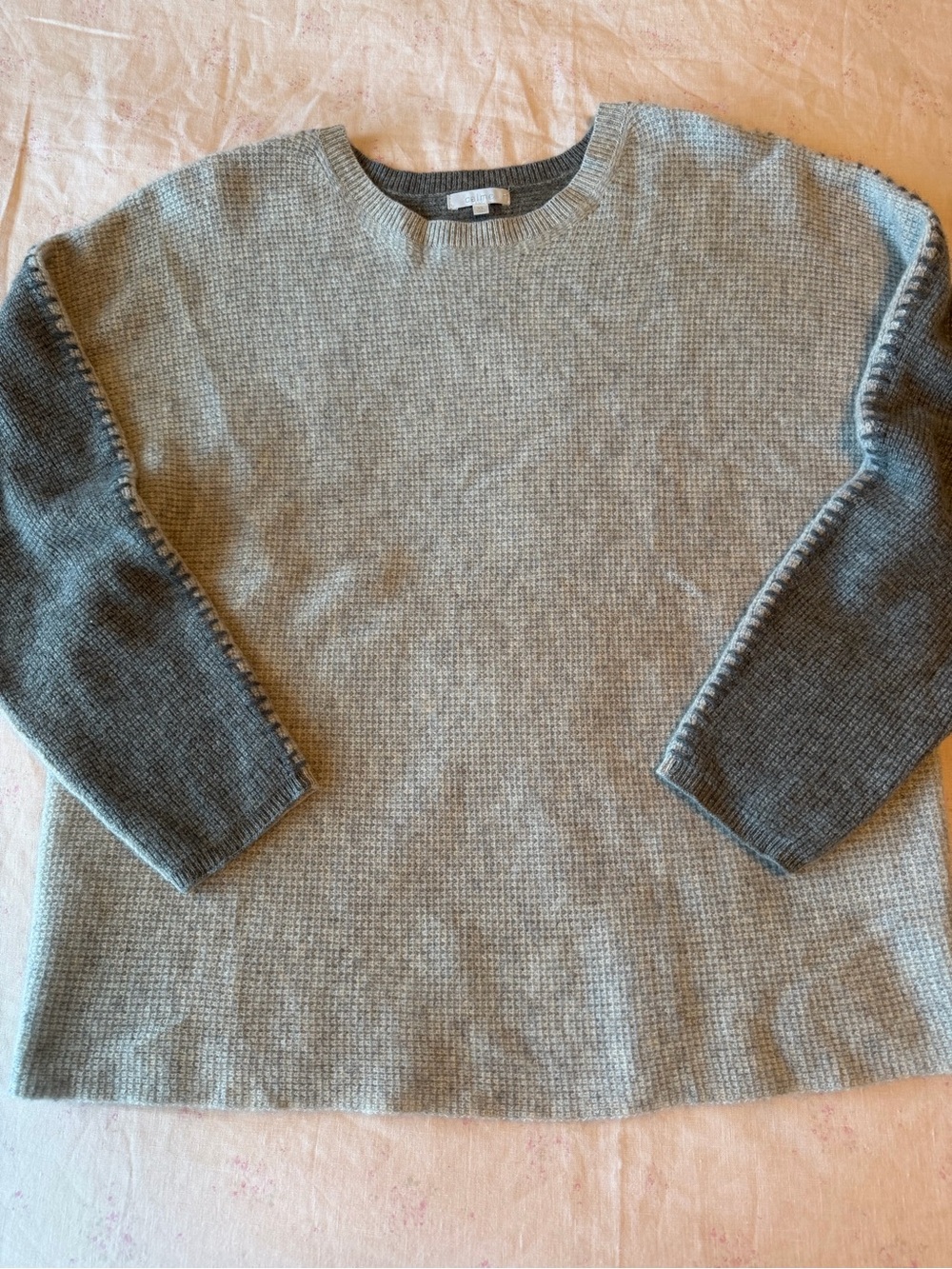 Calme Cashmere Two-Tone Gray Knit Crewneck Sweater Sz XL